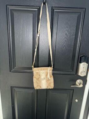 Coach Tan/Chalk Signature Crossbody with Stripe Detail